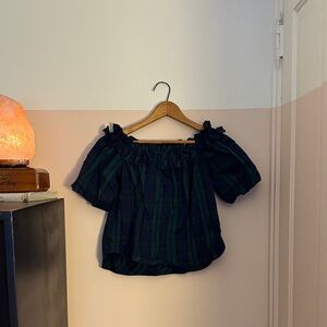 Vineyard Vines Navy and Green Ruffled Top